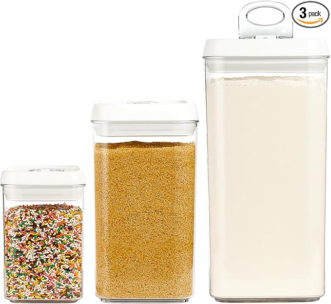 Felli Flip Tite Acrylic Food Storage Container with Lid 6” XL Air Tight Ring Seal Flip Top, Plastic Kitchen Baking Canister for 5 lb Flour Sugar Rice Protein Powder Pantry Organizer (Nest-M, White)