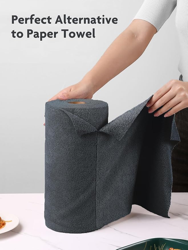 Fantasticlean Microfiber Cleaning Cloth Roll -75 Pack, Tear Away Microfiber Towels, 12" x 12", Reusable, Washable, Scratch Free, Ultra Absorbent Dish Rags for Car, Home, Garage or Shop (DimGray)