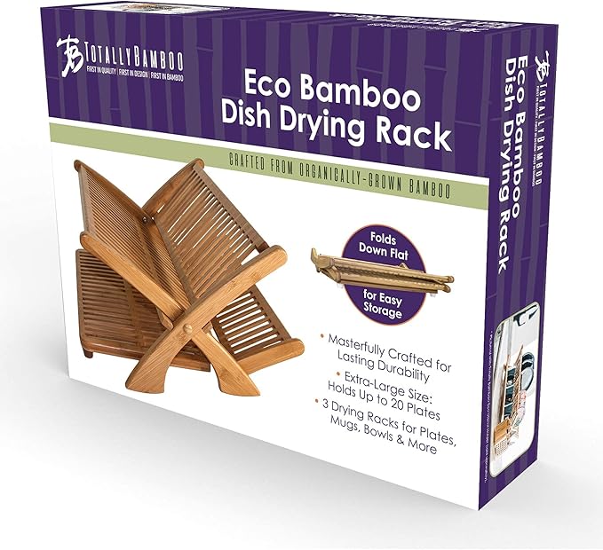 Totally Bamboo Eco Collapsible Dish Drying Rack, Natural Bamboo