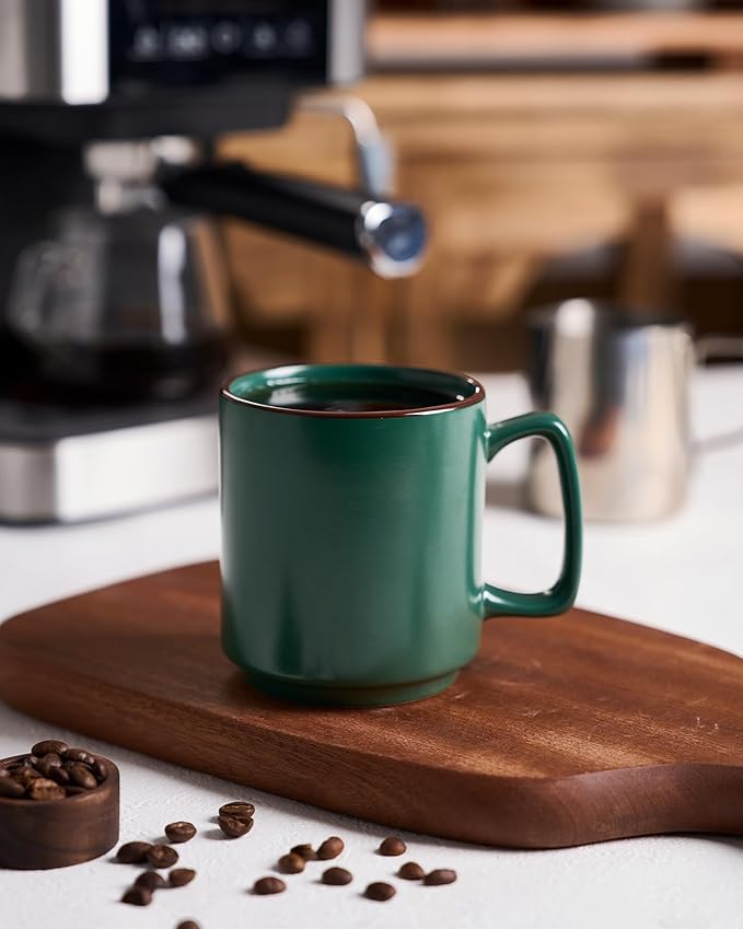 famiware Coffee Mugs Set of 4, Nebula 14oz Coffee Mugs, Ceramic Cup Set with Handle for Latte, Tea, Milk, Cappuccino, Cocoa, Dark Green