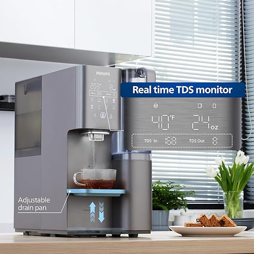 Reverse Osmosis Water Filter Countertop, Philips 40°F Cold Water Countertop RO System 6 Stage Filtration with UV Light, Instant Boiling Water 6 Temperature Settings NSF/ANSI 372 Certified, TDS Monitor
