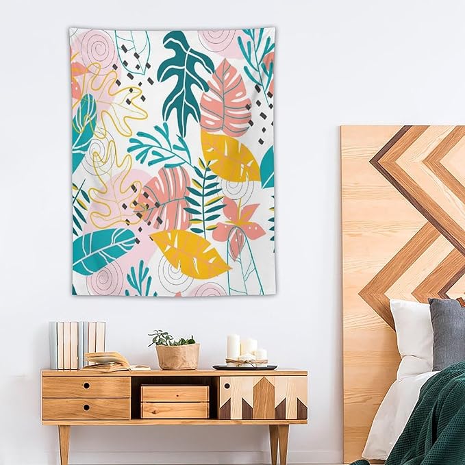 ICMOLYYENLO Tropical Green Leaves Tapestry, Exotic Leaves Beautiful Bedroom Wall Hanging, Floral Poster Blanket for Bedroom Living Room Dormitory Apartment 50x60 Inch