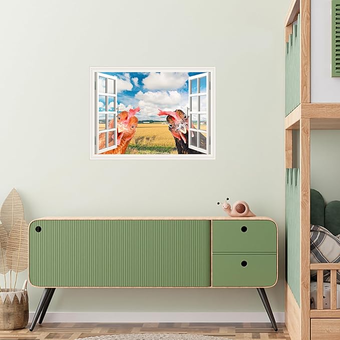 Funny Chicken Wall Stickers Peel and Stick - 2 Hens Head Looking Inside from Window - Cute Chicken Wall Decals Removable - Chicken Lover Gifts Wall Decor for Bedroom Farmhouse Kitchen Dorm