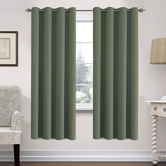 H.VERSAILTEX Ultra Soft Microfiber Thermal Insulated Antique Copper Grommet Blackout Curtains/Window Treatment Draperies 52 by 72 - Inch for Living Room/Bedroom,Set of 2 - Bronze Green