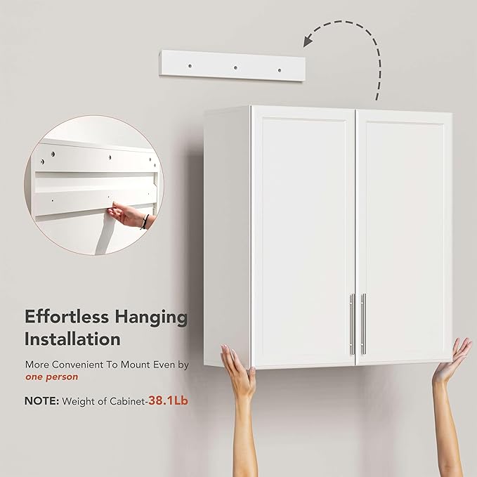 FIMELLO 60" Laundry Room Wall Cabinets with Adjustable Shelf, Large Wall Storage Cabinet, White Wall Cabinet with Doors, Upper Kitchen Cabinet, Cabinets for Laundry, Bathroom, Kitchen -White