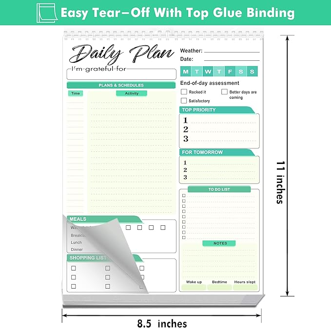 Daily Plan Notepad, 52 Sheets 8.5" X 11.5" Daily for To-Do Lists, Habit Tracking, Academic Scheduling, and Productivity Goals - Perfect for Work, Home, and Office Organization - Turquoise Style