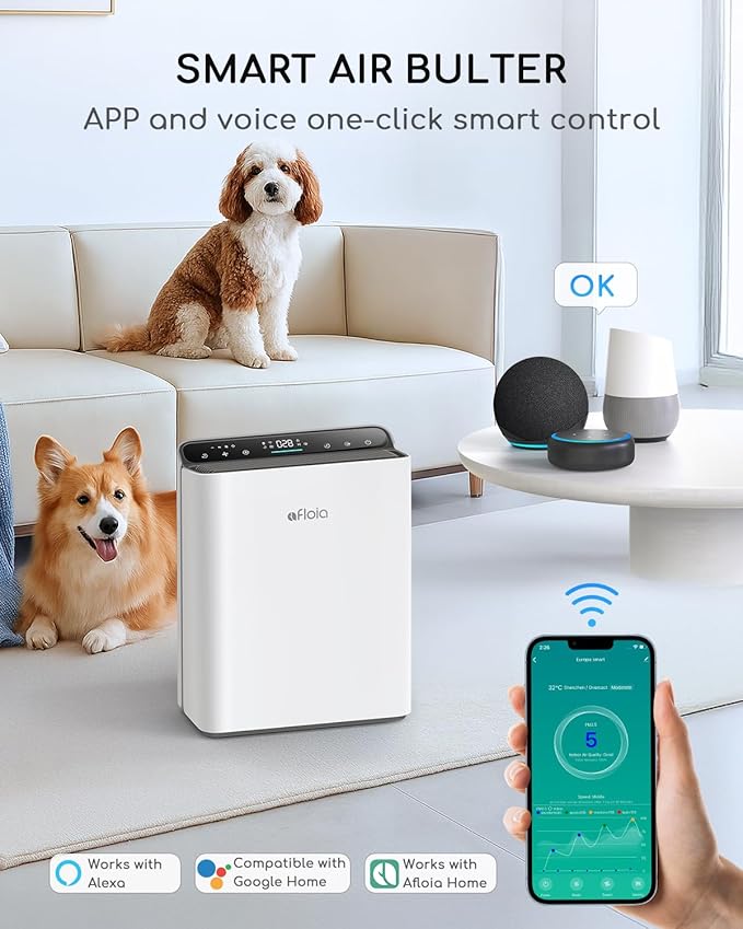 Air Purifier for Home Bedroom Large Room Up to 2000Ft²,Smart APP&Voice Control with Air Quality Sensor, Washable Pre Filter Cleaner for Pet Pollen Allergy Odor Dust Mold Smoke, Compatible with Alexa
