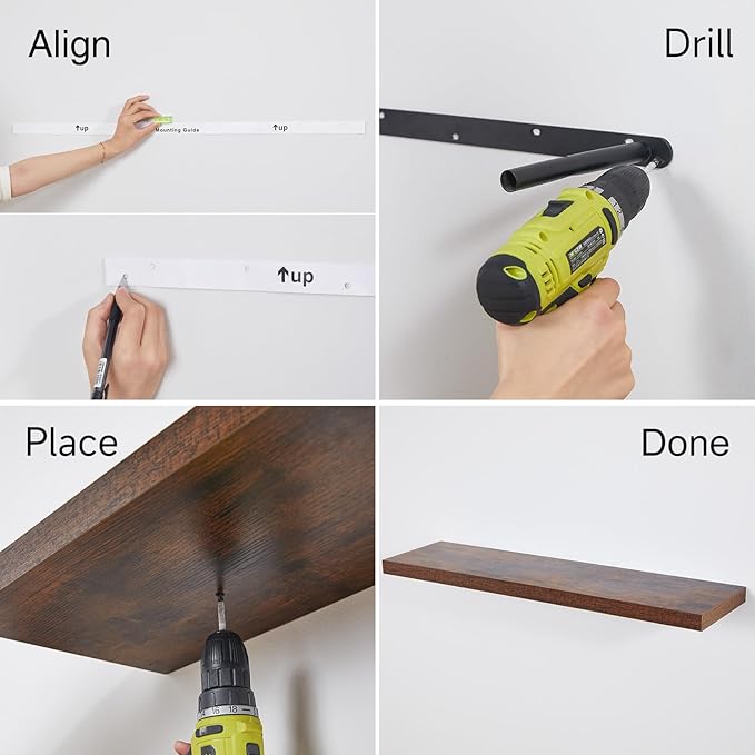 BAYKA Floating Shelves for Wall, 36 inches Long Wall Mounted Rustic Wood Shelves for Bathroom, Bedroom, Living Room, Kitchen, Office, Hanging Shelf for Books/Storage/Decor(Brown,Set of 2)