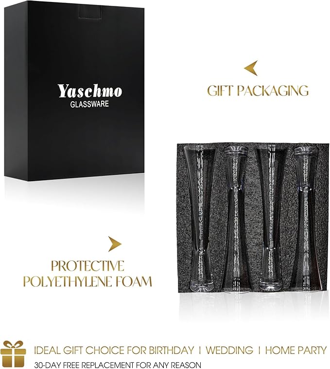 Champagne Flutes Set of 4, Hand Blown Crystal Champagne Glasses, Modern Unique Design, Lead-Free Prosecco Glasses, Elegant Toasting Glasses Gift for Wedding, Anniversary, Birthday, Christmas