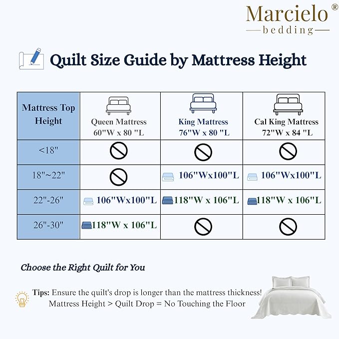 MarCielo 3-Piece 100% Cotton Oversized Bedspread Lightweight Quilt Coverlet Embroidery Farmhouse Bedding Set (TG Bright White, Oversized Queen (100"x106"))