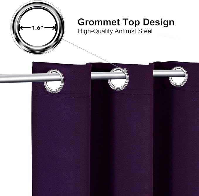 ChrisDowa Small Window Curtains for Kitchen and Bedroom - Grommet Short Thermal Insulated Room Darkening Curtains (2 Panels, Royal Purple, 42 x 36 Inch)