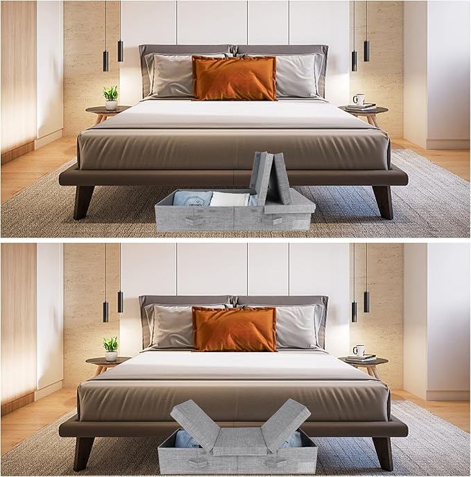 DAYARD Underbed Storage Container Bins with Lids, Under Bed Storage Organizer with Sturdy Handles Sidewalls Bottom, Foldable Clothes Bag (Set of 2) Large, Grey
