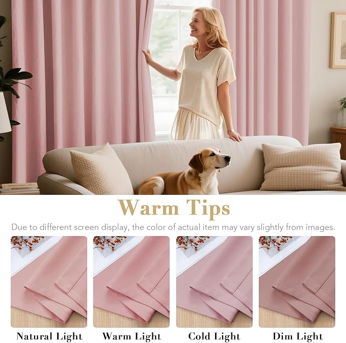H.VERSAILTEX Blackout Curtains for Bedroom Thermal Insulated Room Darkening Living Room Curtains 84 Inch Long Grommet Privacy Protection Window Curtain Panels/Drapes for Nursery, 2 Panels, Baby Pink