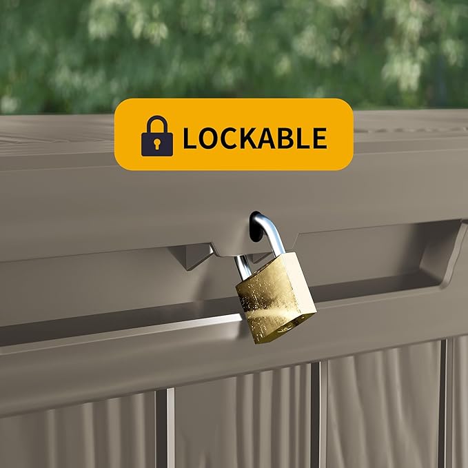 200 Gallon Resin Deck Box, Waterproof Outdoor Storage Bin for Patio Furniture, Pool Accessories, and Garden Tools, Lockable & UV-Resistant, Grey