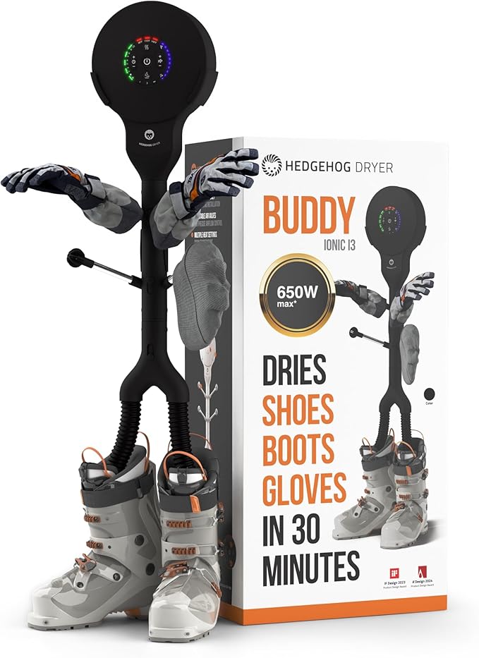 Hedgehog Buddy Heavy Boot Dryer for Work Boots and Shoe Deodorizer – Rapid 3 Pair Gloves, Boxing Shoes and Shoe Dryer, Wall-Mounted Warmer Adjustable Heat Portable Dryer, Black
