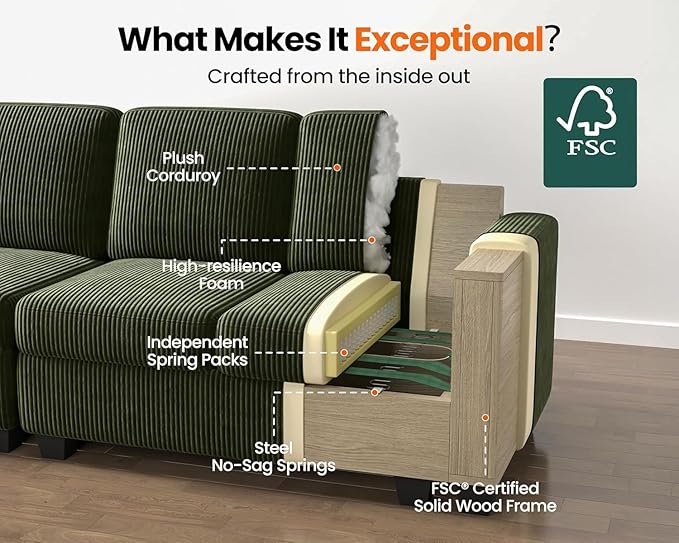 Pull Out Sofa Bed, Full Size Sleeper Sofa, 2-in-1 Convertible Corduroy Couch with USB Charging, Memory Form Couch for Living Room, Apartment and Small Space (Green, Corduroy - Queen Size)