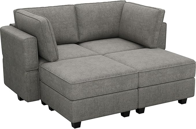 Bellfin Modular Sectional Sleeper Sofa Convertible Sofas with Storage Ottomans Small Sectional Couches for Living Room. Light Grey Couch