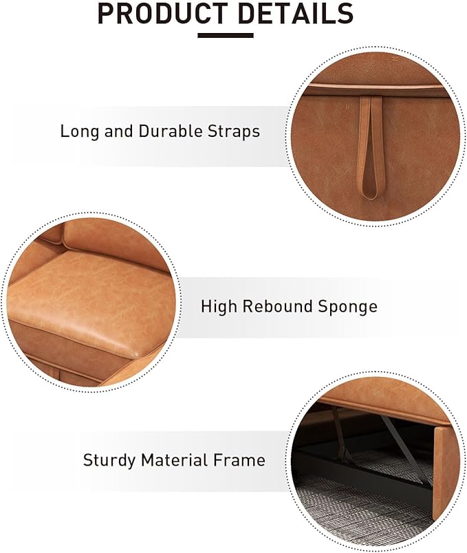 EBELLO Convertible Sleeper Sofa 3 in 1, Faux Leather Modern L-Shaped Couches for Living Room, Pull Out Sectional Futon Sofa Bed with Storage Space, USB Ports and Cup Holders for Bedroom, Brown