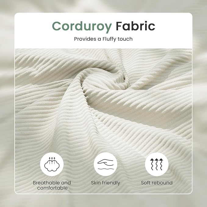 3 Pieces Corduroy Couch Set for Living Room, 3 Seater & Loveset*2 Cloud Sofa, Deep Seat Floor Couch for Bedroom, Futon Modern Sofa Bed, White Corduroy