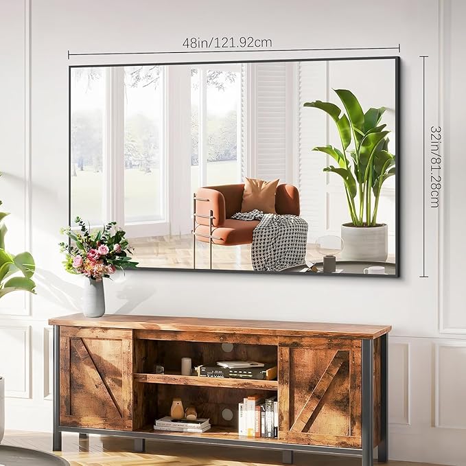 Black Bathroom Mirror for Wall, 30x48 Inch Rectangle Mirrors with Metal Frame, Modern Vanity Wall Mirror Decor for Bathroom Living Room, Entryway Hangs Horizontal or Vertical