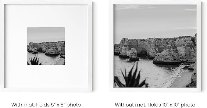 HAUS AND HUES 10x10 White Metal Picture Frames Matted to 5x5 - Features Premium Aluminum & Hanging Hardware, Shatterproof Plexiglass - Ideal for Home, Room, Office (10x10 in, White, Set of 9)