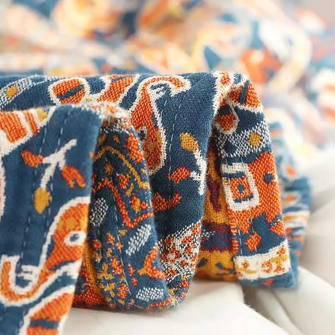 Boho Muslin Blanket for Adults 4-Layer Gauze Twin Size Soft Cozy 100% Cotton Summer Cooling Blanket Wheel Floral Decor for Sofa Bed Coverlet Both Sides (A Luck Wheel, Twin 60 x 80 in)
