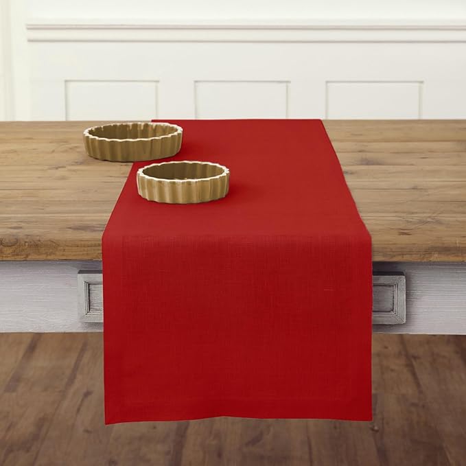 Solino Home Linen Red Table Runner 90 Inches Long - 100% Pure Linen 14 x 90 Inch Table Runner - Fete