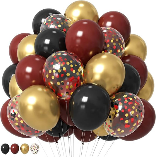 Black Burgundy Gold Balloons 12 Inch Burgundy Maroon Red Black Metallic Gold Latex Confetti Balloon for Kids Graduation Birthday Baby Shower Party Decoration