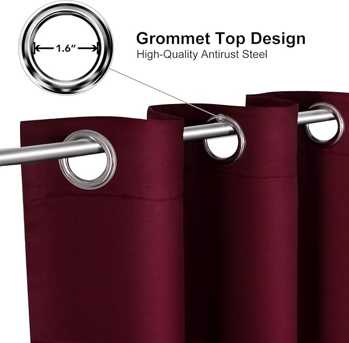 ChrisDowa Blackout Curtains 80 Inches Long 2 Panels Set for Living Room, Grommet Thermal Insulated Room Darkening Curtains for Bedroom (Burgundy Red, 52 x 80 Inch)