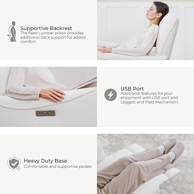 CHITA Power Recliner Chair Swivel Glider, FSC Certified Upholstered Faux Leather Living Room Nursery Reclining Sofa Chair with Lumbar Support, White