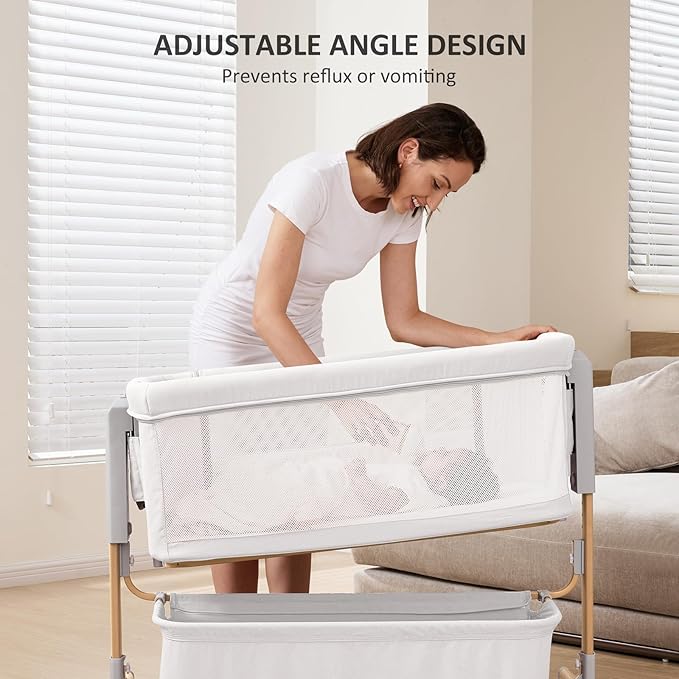 3 in 1 Baby Bassinet, Rocking Bassinet, Bedside Bassinet, 6-Height Adjustable, Bassinet Bedside Sleeper, Bedside Bassient for Baby with Comfy Mattress, Breathable Mesh, Large Storage Basket