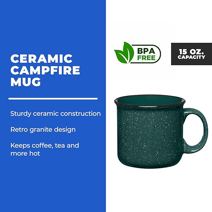 Set of 8 Ceramic Campfire Mugs – 15 Oz, Purple – Coffee & Tea Cups for Home, Work, Travel, Camping – Customizable, Great for DIY, Events, Companies