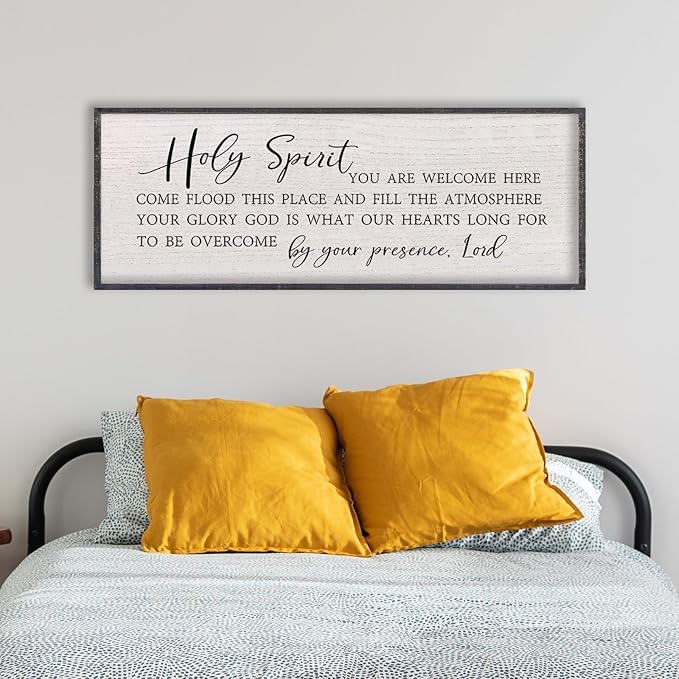 LuZhiQiang Holy Spirit You are Welcome Here Wall Decor 40"X15" Quote Christian Bible Verse Scripture Religious Art Wall Sign (Black)