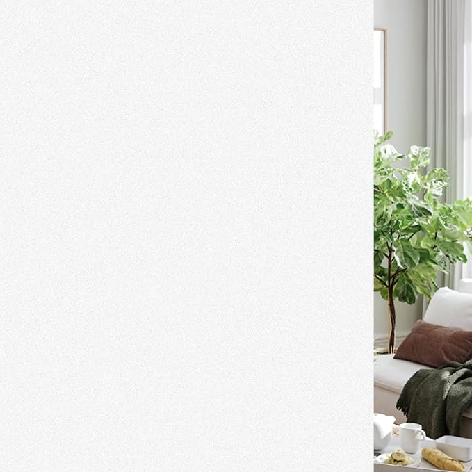 HIDBEA Frosted Window Privacy Film Heat Control UV Blocking, Static Cling Non-Adhesive Reusable Door coverings for Bathroom Home Office (White Frosted 23.6 Inch x 6.5 Feet)