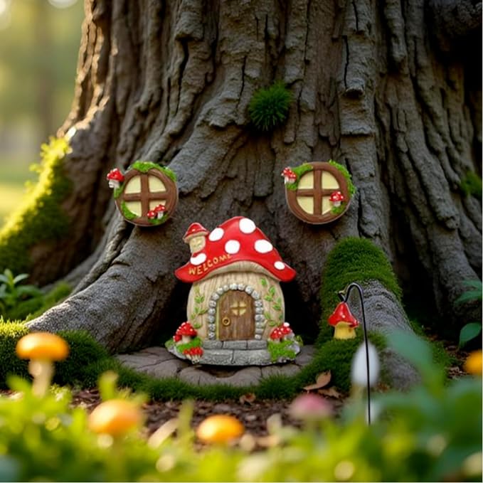 Garden Fairy Decor for Outside Wall Tree Decoration Fairy Door and Window Accessories, Butterfly Mushroom Leaves Fairy House Kit, Fairy Garden Decor, Fairy Garden Decor, Fairy Garden Decorations