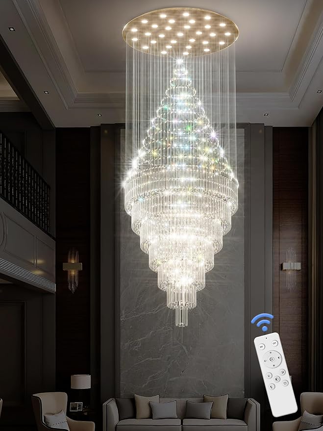 Flashing God D59''X H120'' Large Chandelier for High Ceiling, Modern Crystal Chandeliers Lighting Fixture Raindrop Chandelier for Entryway Staircase Foyer Living Room