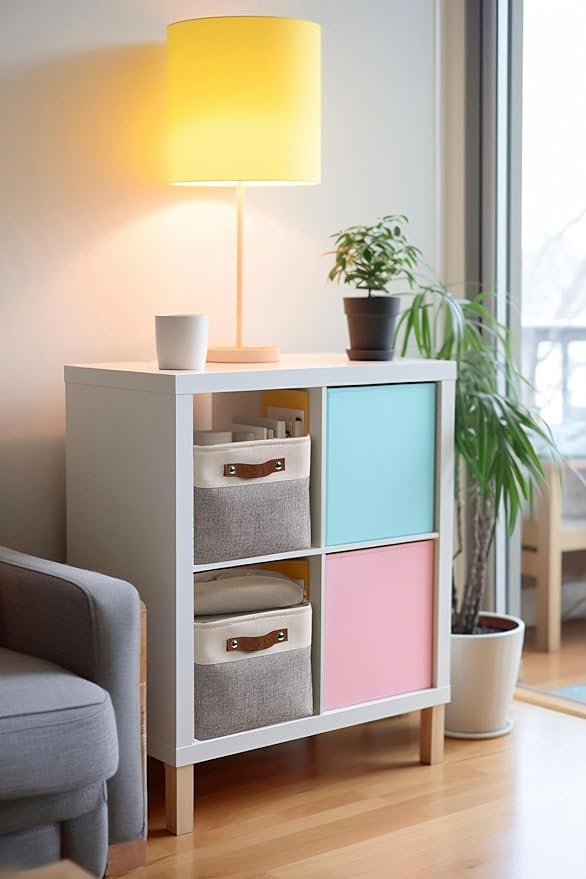 DECOMOMO Storage Baskets for Shelves - Fabric Closet Organizers and Storage Bins, Perfect Baskets for Organizing Closet Toys Nursery (Grey and White, XL - 4 Pack)