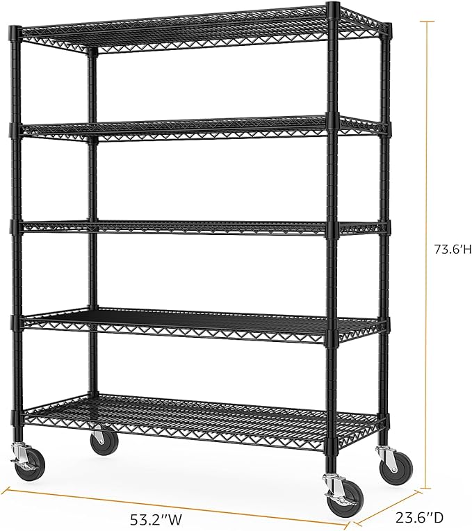 Garage Shelving 5 Tier Industrial Metal Shelving Units for Commercial, Basement, Pantry, Warehouse, School, Black Heavy Duty Easy Assembly 23.6" D x 53.2" W x 73.6" H