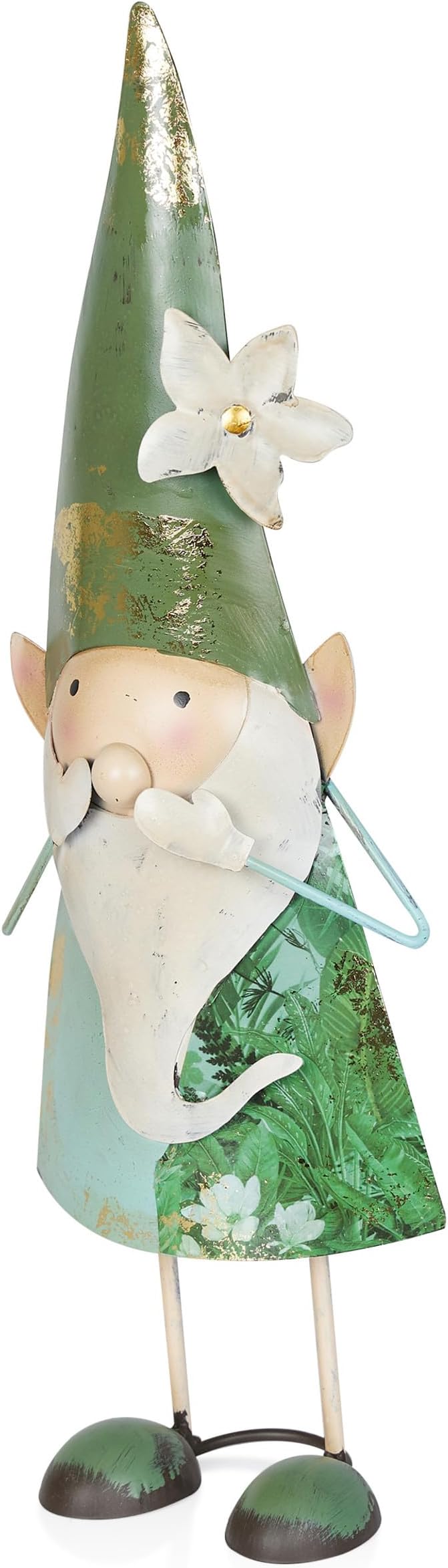 Alpine Corporation - 18" Tall Outdoor Garden Gnome Yard Decoration - Metal Statue with Speak No Evil Expression - Durable, Weatherproof Lawn Sculpture for Patio, Deck, Yard