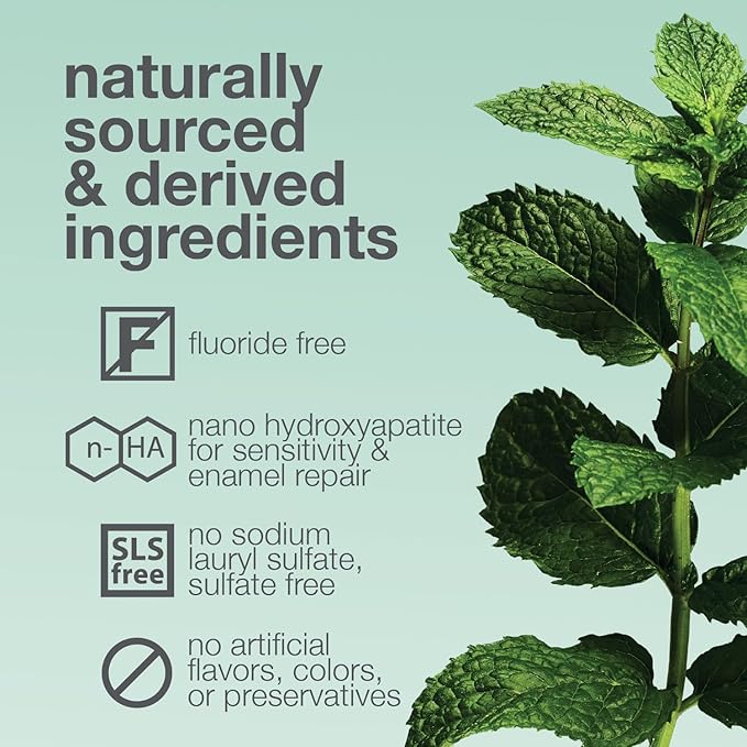 Davids Hydroxi Mild Mint Fluoride Free Nano Hydroxyapatite Toothpaste for Enamel Health & Whitening, Antiplaque, SLS Free, Kid Friendly Gentle Mint Flavor, 4 oz, Made in USA
