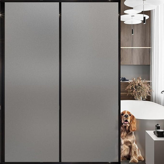 Frosted Glass Window Privacy Film Decorative, Bathroom Privacy Film for Glass Windows Cover, Static Cling, Removable, Reusable, Anti-UV, Anti-Glare, Heat Blocking,Gray,17.5X196.9Inch
