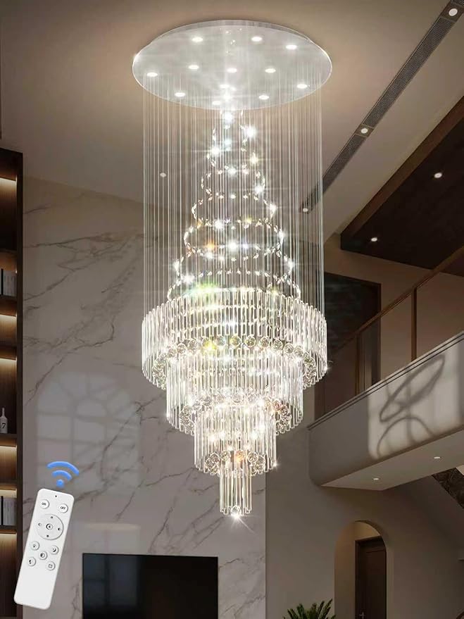 Flashing God D32''X H110'' High Ceiling Chandelier Crystal Raindrop Chandeliers Staircase Large Chandelier Villa Entrance Foyer Ceiling Light High Ceiling Pendant Light Fixture
