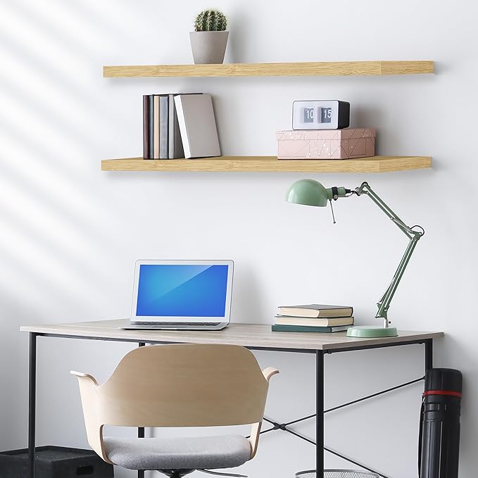 Sorbus Floating Shelves for Wall - 35 Inch Long Bathroom Shelves, Wall Decor for Bedroom, Kitchen, Living Room & Book Storage - Mounted Floating Shelf with Invisible Brackets (Maple Wood, 2 Pack)