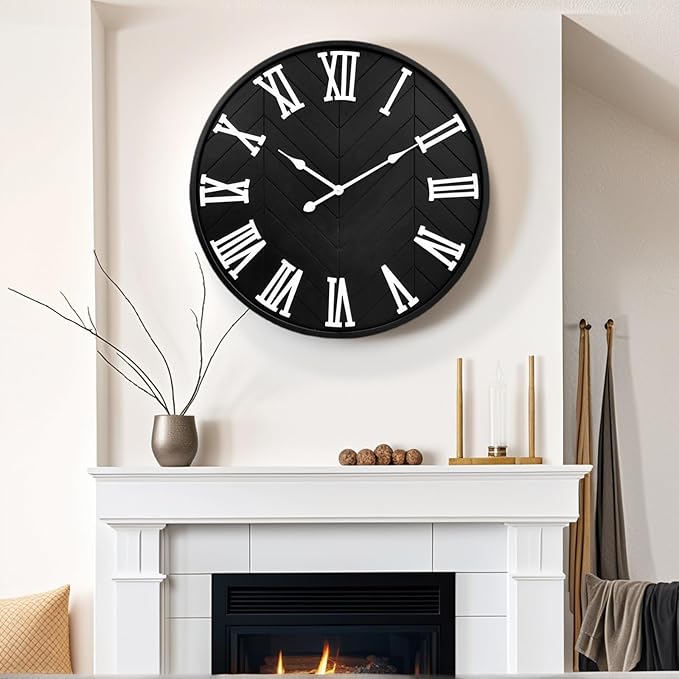 30 Inch Large Wall Clock Farmhouse Style - Black Silent Non-Ticking Rustic Decor for Living Room, Kitchen, Bedroom
