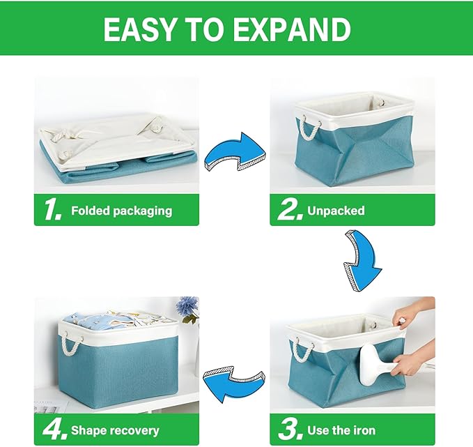 Bidtakay Large Storage Baskets for Shelves 3 Pack 16x11.8x11.8 Inch Storage Bins for Organizing Fabric Storage Cubes for Closet Clothes Basket Laundry-White&Teal