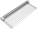 Surpahs Over Sink Foldable Multipurpose Roll-Up Dish Drying Rack, Silicone Wrapped Stainless Steel, Warm Gray, 17.5" x 13.1"