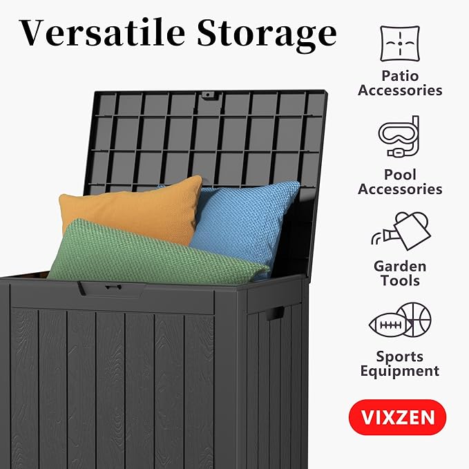 30 Gallon Deck Box Large Outdoor Storage for Patio Furniture,Outdoor Cushions,Garden Tools and Pool Supplies,Waterproof,Resin,Lockable(Black)