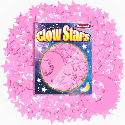 201 Pcs Glow in The Dark Stars Stickers for Ceiling, Pink Toddler Wall Room Decor Gifts, Luminous 3D Glowing Stars Stocking Stuffers for Kids Boys Girls