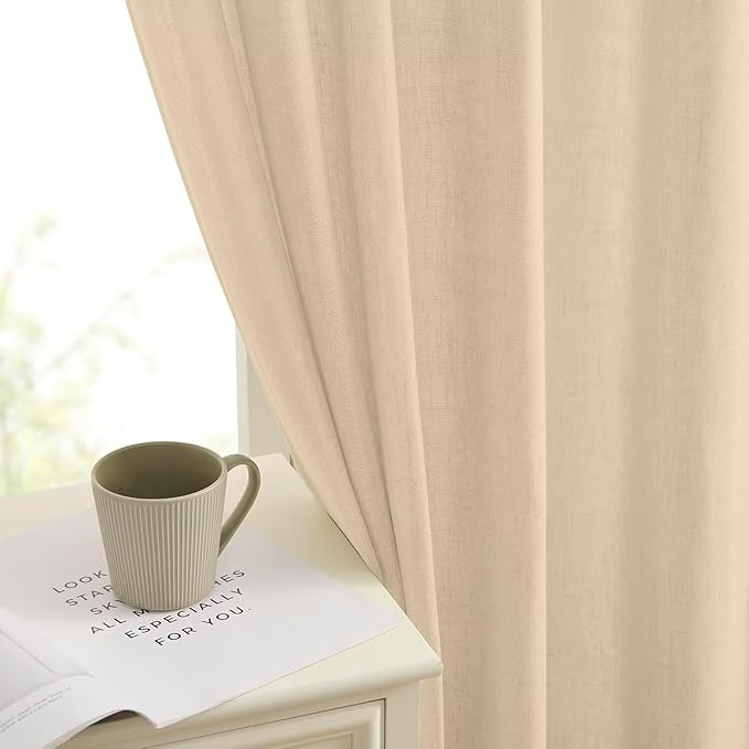 Joydeco Linen Curtains 90 Inch Length 2 Panels Set for Bedroom, Light Filtering Drapes for Living Room,Linen Blend Curtains 52 Inches Wide with Rod Pockets Back Tab (W52 x L90 Inch, Natural)