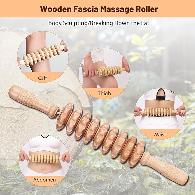 6 Pcs Wood Therapy Massage Tools, Meifuly Professional Complete Maderotherapia Wooden Massager Kit for Body Shaping, Lymphatic Drainage, Muscle Pain Relief, Anti-Cellulite (with Storage Bag)